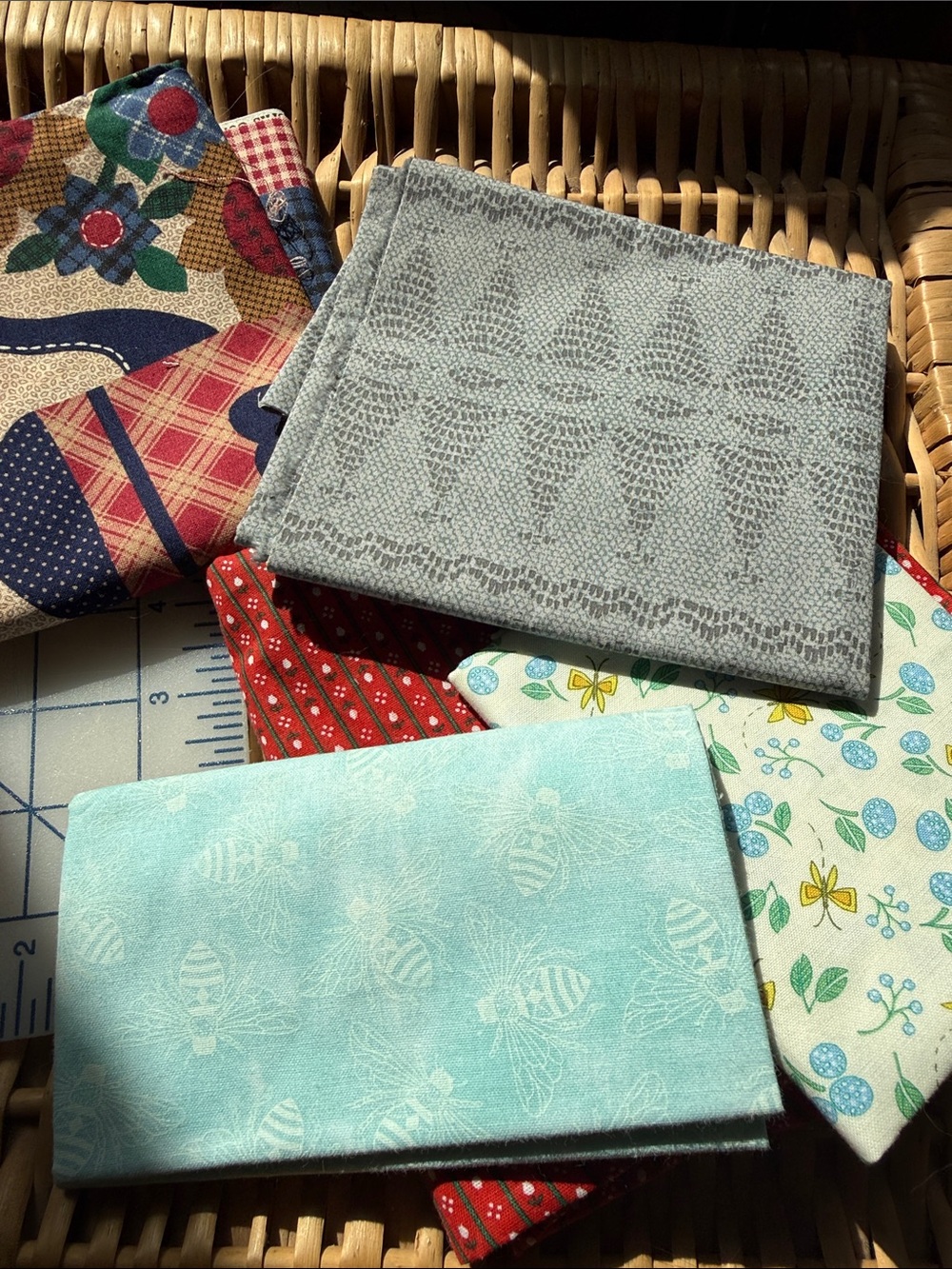Light Blue & Gray Quilting Fabric remnant panel - Multi